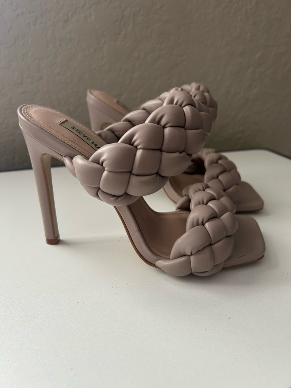 Steve Madden Blush Taupe Braided Stiletto Slides